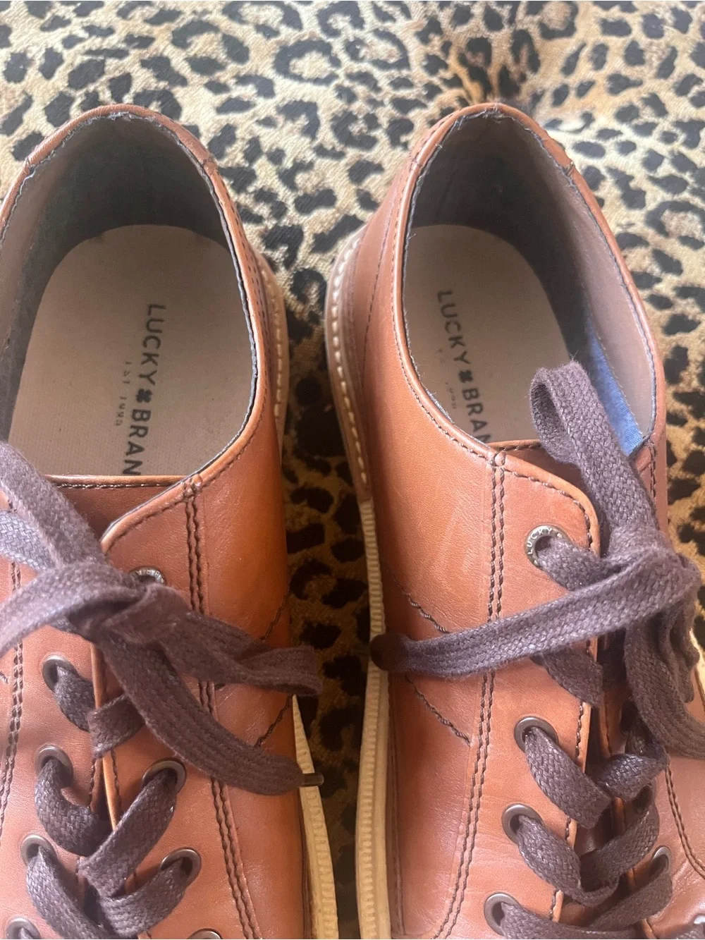 Men’s Lucky Brand Brown Leather Casual Comfort Work Shoes, Sneakers SZ 13